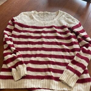 Pink Rose Burgundy and Cream Striped Sweater